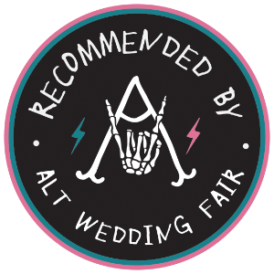 A circular graphic saying "Recommended by Alt Wedding Fair"