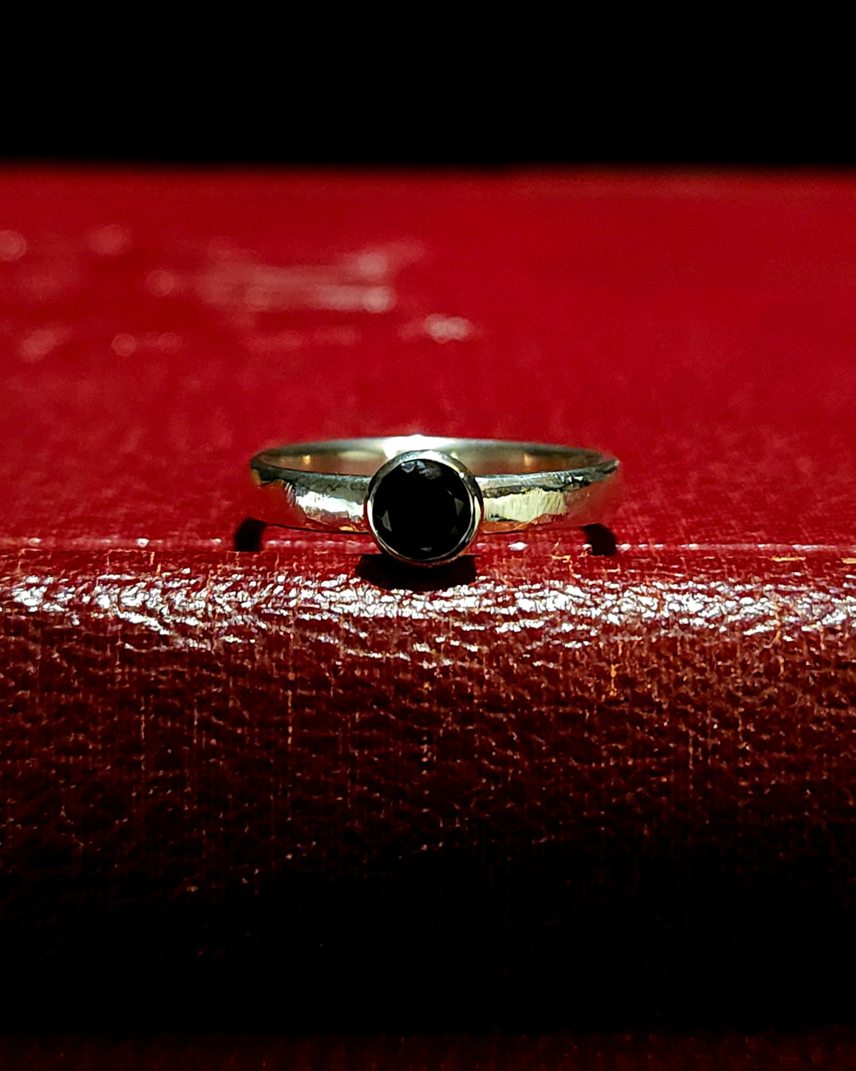 Black Spinel Solitaire Ring - Size Q 1/2