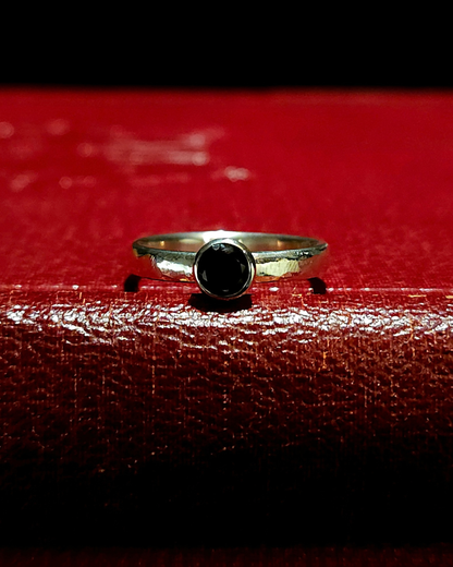 Black Spinel Solitaire Ring - Size Q 1/2