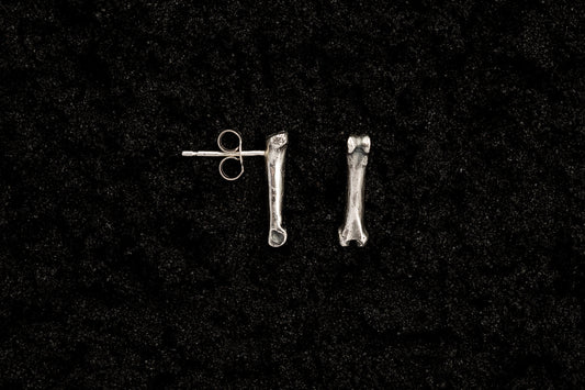 Silver Bone Studs on Black Sand